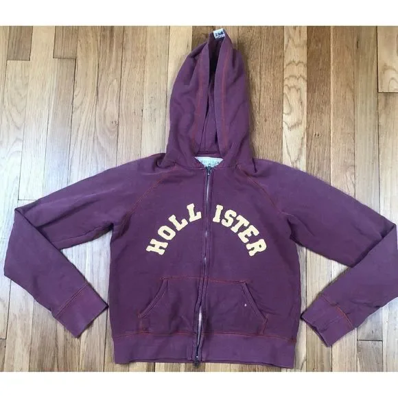 Hollister Hoodie Womens Medium Red Long Sleeve Full Zip Cotton Logo Sweatshirt - Picture 1 of 5